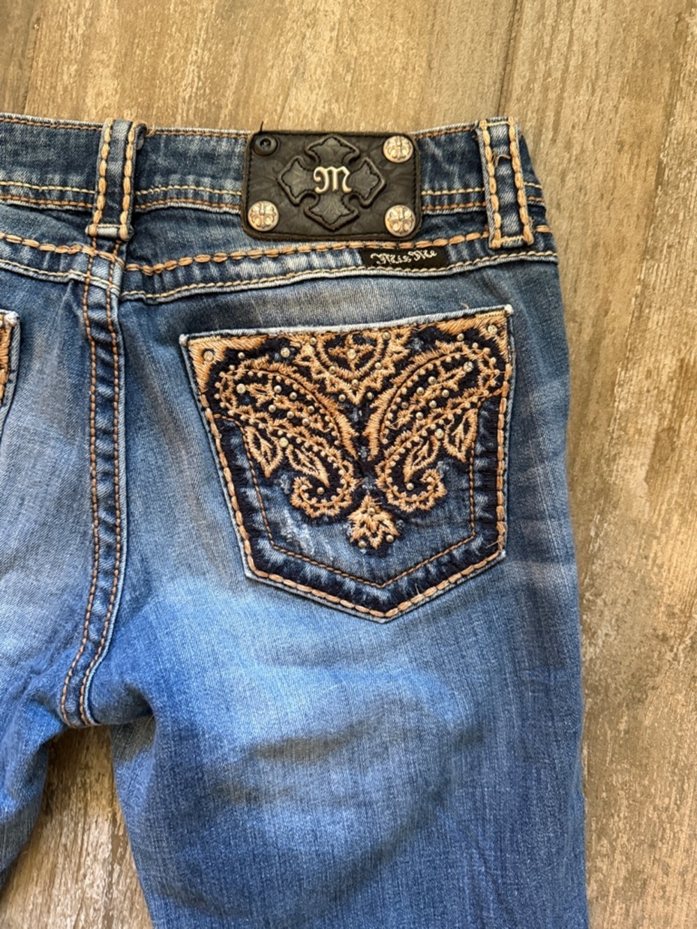 Miss Me Indigo Blue Bootcut Jeans with Embroidered Back Pocket